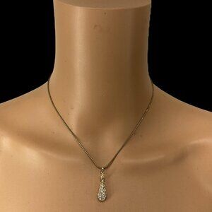 TEARDROP NECKLACE -- Faux Diamond, Teardrop Shape (360 Degr, Not Flat) Gold Tone